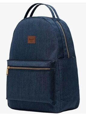 Herschel Supply Company Navy Denim-Look Backpack with Brown Patch